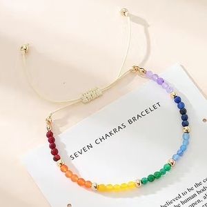 NWT 7 CHAKRA glass bead bracelet black unisex new with tags bohemian healing